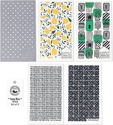 Long 5‑Pack Swedish Dishcloths – Reusable, Cellulose Sponge Dish Cloths for Washing Dishes, Paper Towel Replacement, Plastic-Free Packaging, Super Absorbent