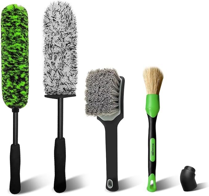 YeewayVeh 4PCS Car Wheel Cleaning Kit, 360° Bendable Wheel Brush with Premium Boar Hair Detailing Brush | Microfiber Scratch-Free Wheel and Tire Brush Kit for Cleaning Wheels,Tires