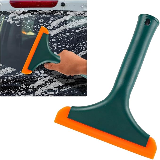 KVAEY Small Silicone Window Squeegee, 5.9 Inch Car Windshield Water Blade Squeegee with Non-Slip Handle, All-Purpose Cleaning Squeegee for Car Windshield, Window, Mirror (Black Green)