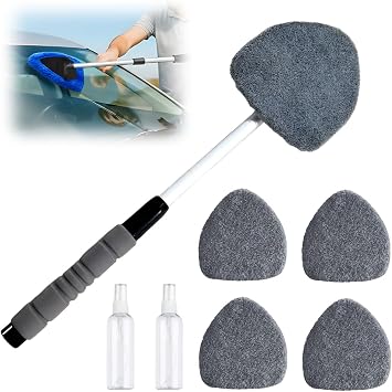 Windshield Cleaner Tool, 180 Degree Rotatable Inside Windshield Cleaning Set, Longer Extendable Windshields Cleaning Too