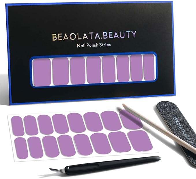 Nail Polish Strips, 32PCS Salon Quality Wraps, Long Lasting Gel Nail Stickers for Women Easy Apply& Remove (Misty Lavender)