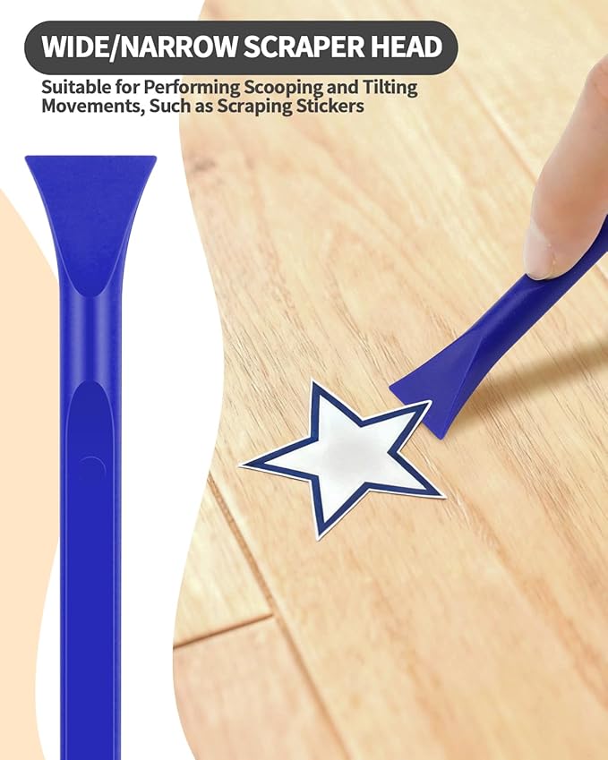 12 PCS Carbon Fiber Plastic Scrapers Tool, Non-Scratch Scraper Tool for Tight Spaces, Multi-Purpose Label Scraper Pen-Shaped, for Car Cleaning Supplies, Kitchen, Crevices, Stains (Blue)