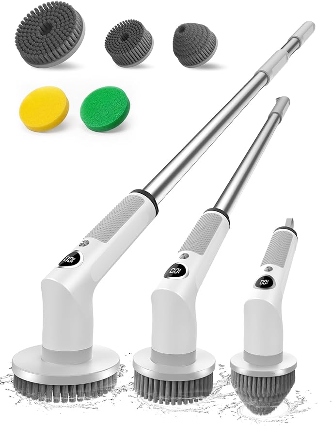 Electric Spin Scrubber, 2026 Electric Scrubber for Cleaning 4000mAh 2 Speed Shower Scrubber with Adjustable Handle IPX7 Waterproof Long Runtime Scrub Brush with 5 Heads for Bathroom Kitchen Tub