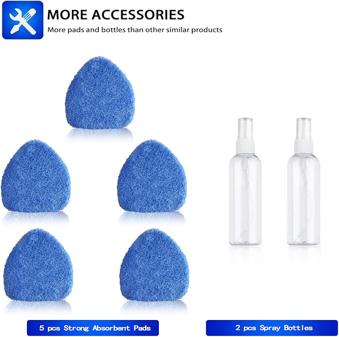 Upgraded Longer Extendable Windshield Cleaning Tool, Strong Absorbent Car Window Cleaner with 5 pcs Washable Pads and 2 pcs Spray Bottles, Multifunctional Use Windshield Cleaner Tool Kit (Blue)