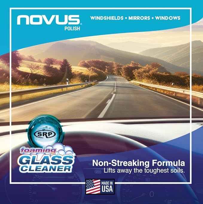 NOVUS 1802 | Glass Cleaner Spray | Powerful Foaming Glass Cleaner, Streak-Free Shine for Home and Auto | Safe for All Glass Surfaces - 19 Ounces (1 Pack)