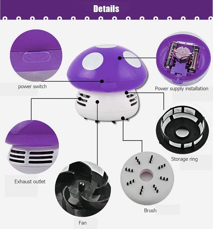 Aliotech Mini Cute Table Dust Vacuum Cleaner Mushroom Shaped Portable Corner Desk Vacuum Sweepers Mini Cute Vacuum Cleaner Dust Sweeper(Purple)