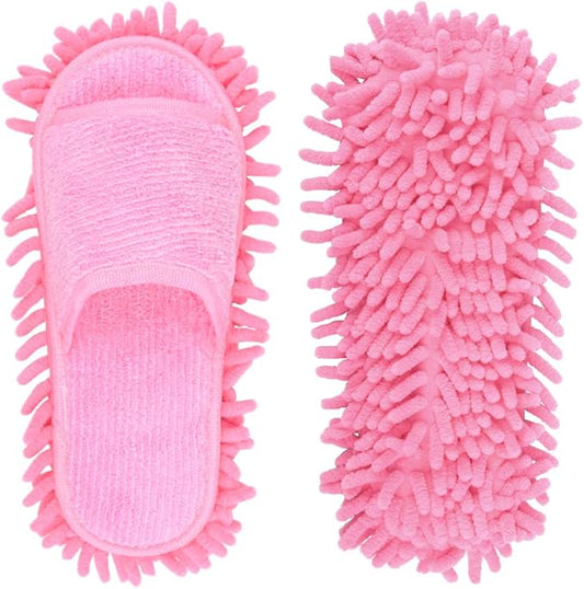 Microfiber Slippers Floor Cleaning Mop Men and Women House Dusting Slippers Floor Cleaning Tool (pink)