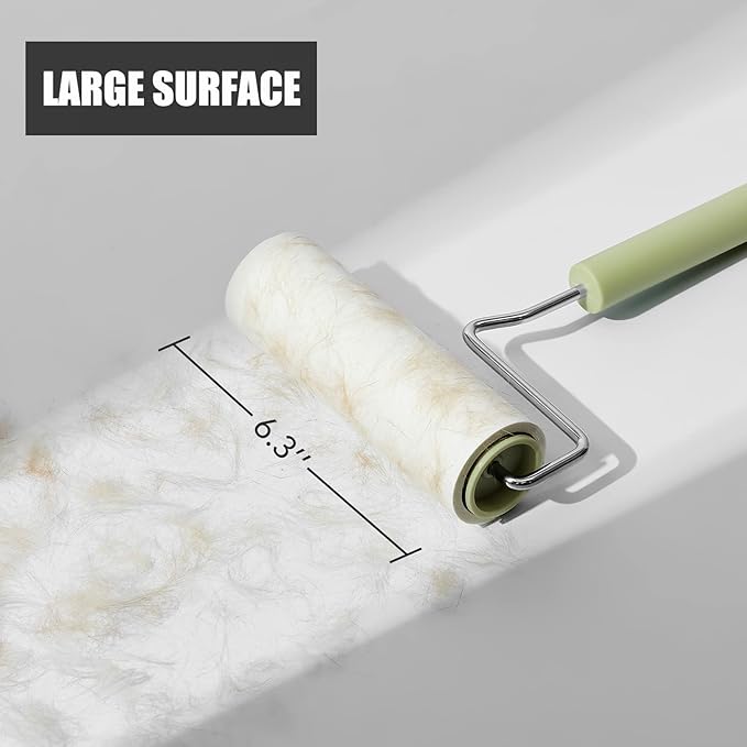 Extra Sticky Large Surface Lint Roller, 6.3'' Giant Lint Roller for Pet Hair, Long Handle Lint Remover for Clothes, Furniture, Dog & Cat Hair Remover (1 Roller + 270 Sheets)