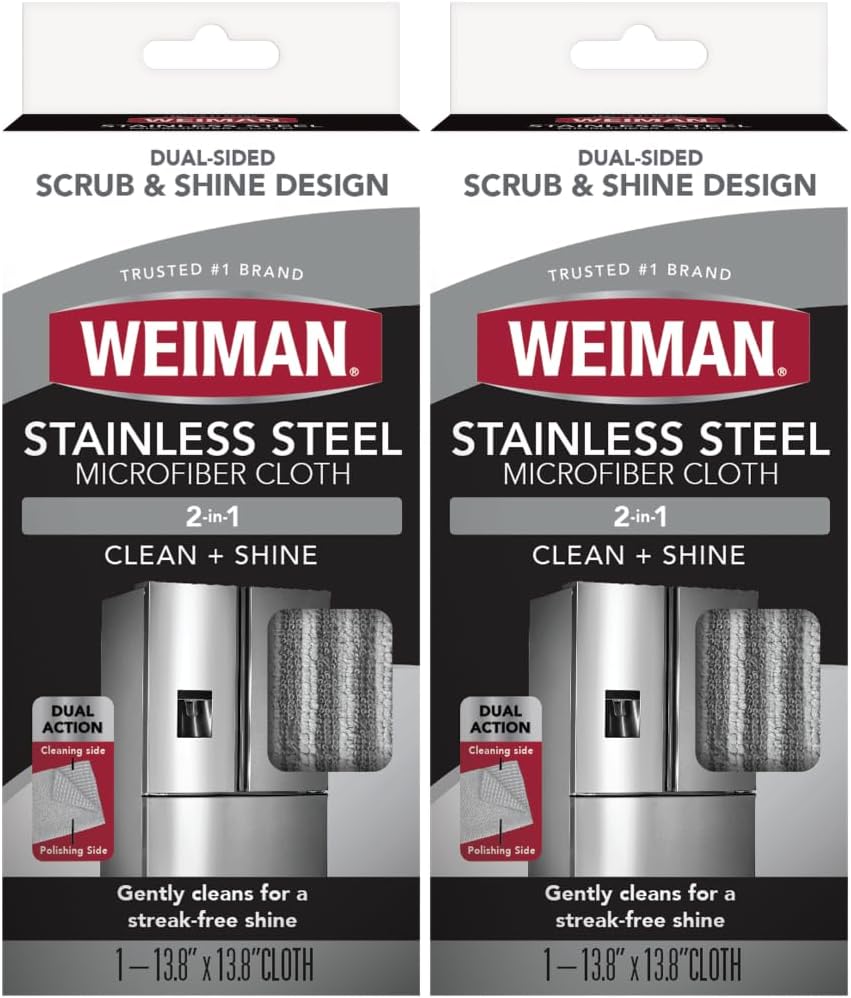 Microfiber Cloth for Stainless Steel, Safely Traps and Removes Dirt, Oil and Grime to Protect from Scratches 13.8" x 13.8" (Pack of 2)