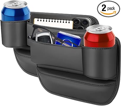 Tefola 2 Packs Car Seat Gap Filler, Leather Car Seat Gap Organizer, Car Storage Box for Holding Phone, Sunglasses, Keys,