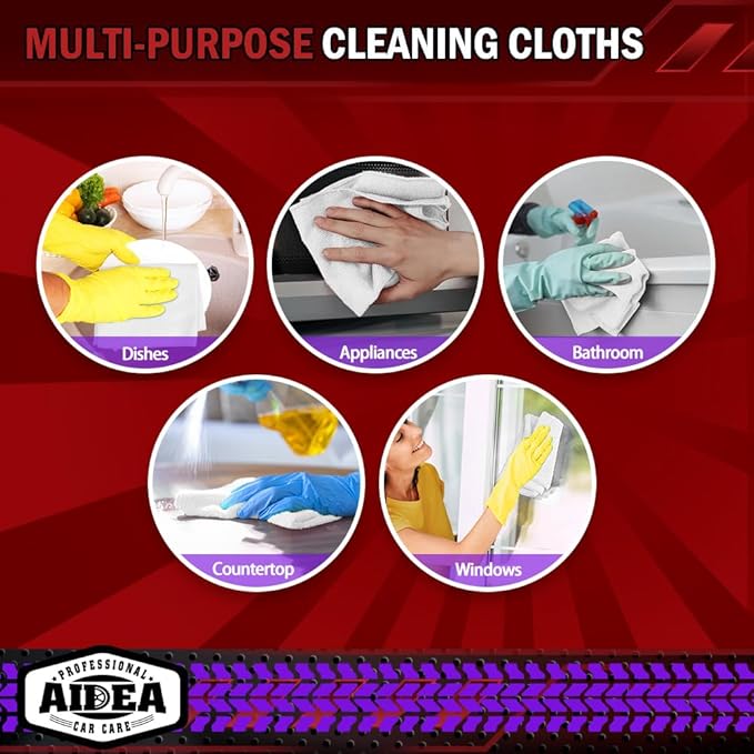 AIDEA Microfiber Cleaning Cloth White 10PK, Microfiber Towels for Cars, Premium Car Cloths, Dusting Cloth Lint Free Cleaning Rags for SUVs, House, Kitchen, Window, Workshops,12×12"