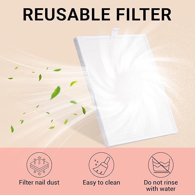 AILLSA Nail Dust Collector - Professional Dust Collector for Nail Techs, 3800RPM Nail Vacuum Dust Collector in Salons & Homes, with Nail Duster Brush & Filter Paper (White)