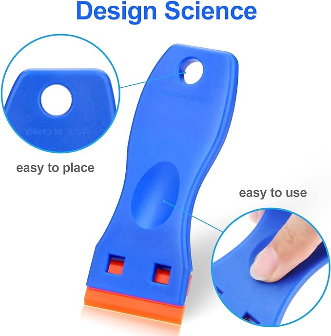 4 Pcs Plastic Razor Blade Scraper and 100 Pcs Blades, Remove Label Decal Tool， Forwithout Scratches Plastic Razor Blade Scraper, Adhesive Remover for Stickers, Gaskets and Paints on Window Car Glass