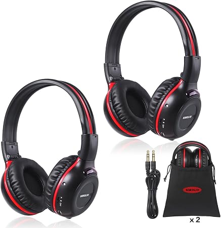SIMOLIO 2 Pack of Wireless Car Headphones, 2 Channel IR Wireless Headphones for Kids, Not Bluetooth, in Car DVD Headsets