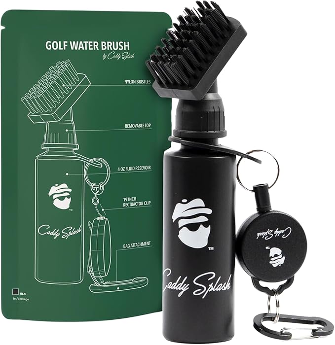 Caddy Splash Golf Club Brush Cleaner with Water - Heavy Duty Retractable Clip- Squeeze Bottle for Easy Cleaning with Nylon Bristles- Holds 4 Oz Water - Golf Accessories for Men- USA Company