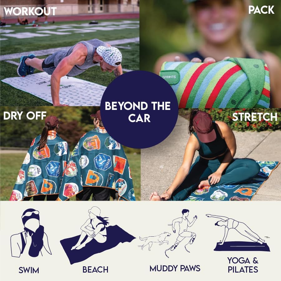 Prints Athletic Running Towel, Full-Sized, Car Seat Cover - Moisture Wicking (Midnight Mile)