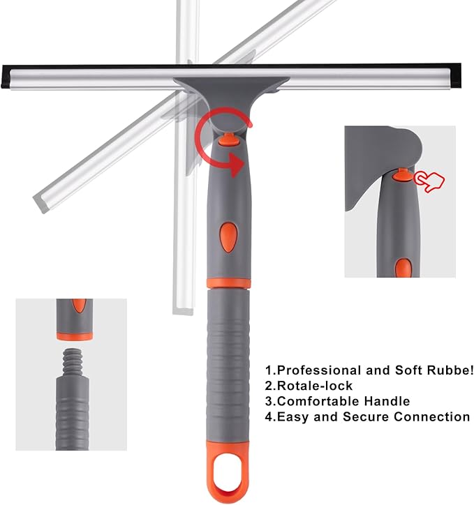 All Purpose 10 inch Shower Squeegee with 2pcs Rubber Wiper Blade Window Squeegee Soft Safe to Clean Shower Door Bathroom Car Windshield Glass Mirrors