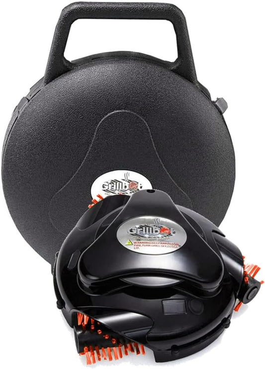 Grillbot Automatic Grill Cleaning Robot with Nylon Brushes, Electric BBQ Cleaner Brush with Motorized Power, Cordless Rechargeable Grill Scrubber for Outdoor Grills (Black and Case)