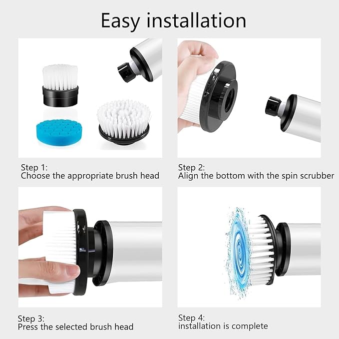 Electric Spin Scrubber Replacement Heads 8 in 1 Cleaning Brush, for Electric Spin Scrubber of ANS-8051A/8050 Power Shower Scrubber,for Household and Heavy Oil Pollution Cleaning Black