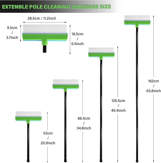 Gomake ‌11'' Window Squeegee with 20-63 Inch Telescopic Long Handle for Shower Glass Door,Car Windshield, Window, Mirror, Bathroom,Countertop,Floor Cleaning