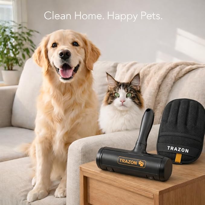 Pet Hair Removal System – Reusable Lint Roller & Lint Remover for Pet Hair on Carpet, Couch & Furniture + Pet Hair Glove Brush – Dog & Cat Fur Remover Tool for Car, Rugs & Clothing