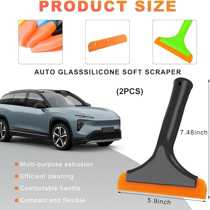 KVAEY 2PCS Small Silicone Window Squeegee, 5.9 Inch Car Windshield Water Blade Squeegee with Non-Slip Handle, All-Purpose Cleaning Squeegee for Car Windshield, Window, Mirror (Black+Light Green)