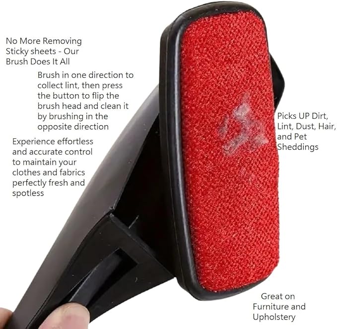 2-Sided Swivel Lint Brush Remover for Clothes, Pet Hair, and Furniture – Efficient Hair, Dust, and Lint Cleaner for Fabric, Upholstery, and Laundry by Dependable Industries
