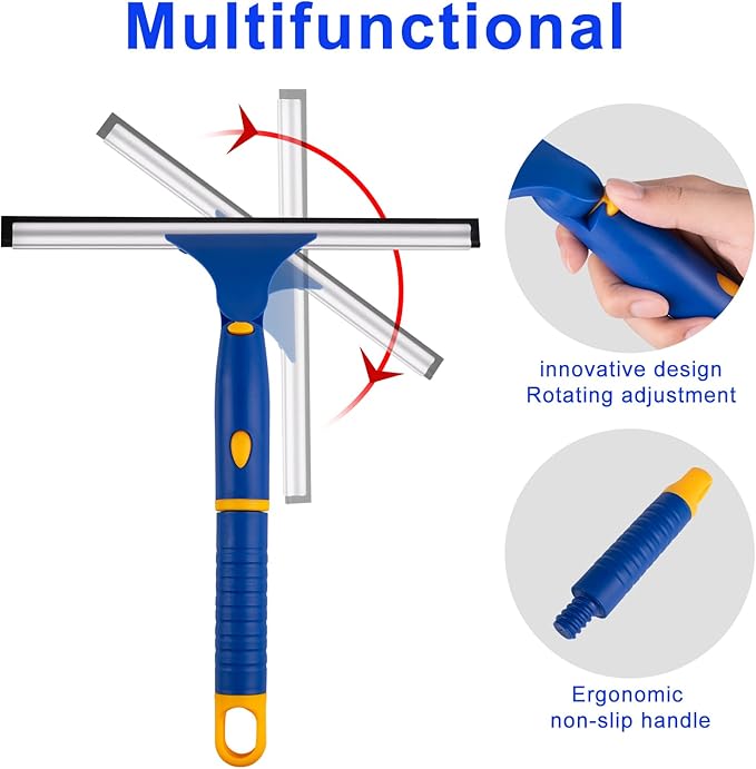 Swivel Shower Squeegee for Glass Doors, All-Purpose Anti-Slip Window Squeegee with 2 Blades, Window Cleaner Tool Bathroom Squeegee for Shower Doors, Tile Shower Walls，Mirrors,Car Windshields