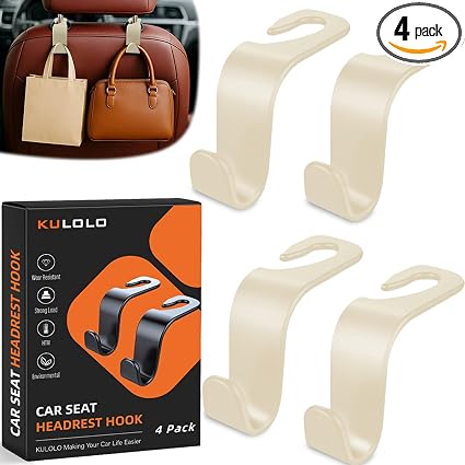 4-Pack Car Seat Hooks - 55 lb Each, Fits 0.32-0.55 in Headrest Rods