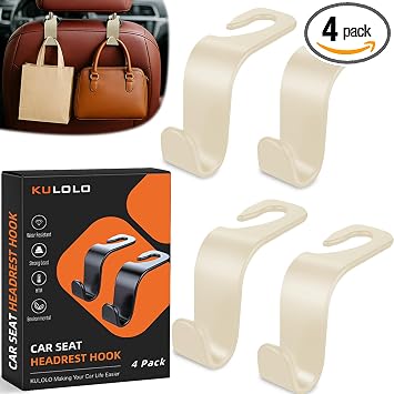 4-Pack Car Seat Hooks - 55 lb Each, Fits 0.32-0.55 in Headrest Rods