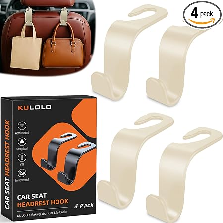 4-Pack Car Seat Hooks - 55 lb Each, Fits 0.32-0.55 in Headrest Rods
