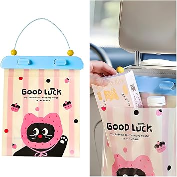 Zpana 60PCS Car Trash Hanging Bag, Disposable Leakproof Cute Cat Multipurpose Large Vehicle Garbage Bags with Lanyard Ho