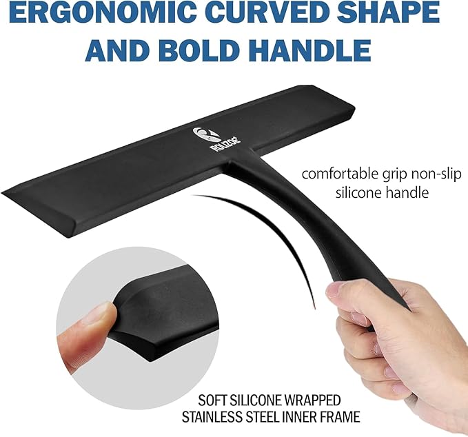 Shower Squeegee for Shower Doors with Bold Handle, 11" Anti-Rust Silicone Shower Squeegee for Shower Glass Door with Stainless Steel Inner Frame, Ergonomics All-Purpose Window Squeegee-Black