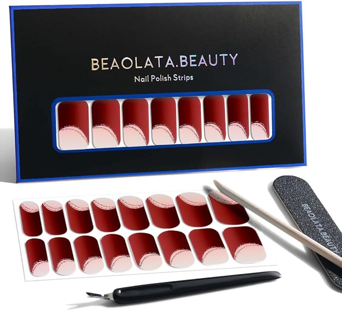 Nail Polish Strips, 32PCS Salon Quality Wraps, Long Lasting Gel Nail Stickers for Women Easy Apply& Remove (Parisian Red)
