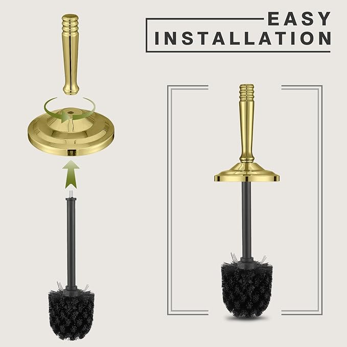 Stainless Steel Toilet Brush and Holder,Gold Toilet Bowl Brush with Long Handle for Bathroom,Toilet Brushes-Space Saving,Covered Brush, Durable, Deep Cleaning,Splash Resistant
