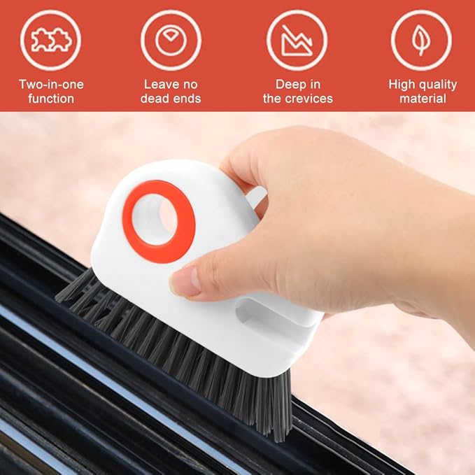 2Pcs 2 in 1 Groove Cleaning Brush, Window Track Cleaning Tools with Hidden Scraper, Multifunctional Hard Bristle Grip Brush for Sliding Door Track, Window Sill