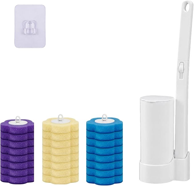 Disposable Toilet Brush with 24 Refills,Toilet Cleaning Supplies,Toilet Wand Brush Starter Kit,Wall Mounted Toilet Bowl Cleaner Brush with Holder for Bathroom Cleaning & Hygiene (White Starter Kit)