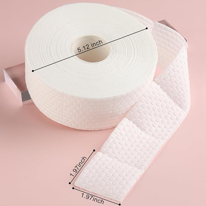 Fcozpjk 1000Pcs/1 Roll Lint Free Nail Wipes, Nail Polish Remover Pads, White Cotton Pads Wipes for Gel Nails, Dust Cleaning Degreasing Nail Napkins Cotton Swabs, Manicure Salon Supplies