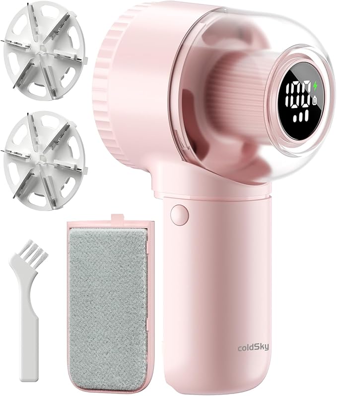 Fabric Shaver, 𝟮 𝗶𝗻 𝟭 Rechargeable Lint Remover with Brush, Large Sweater Shaver with Digital Display, 3 Speeds Lint Shaver, 6-Leaf Blades Lint Remover for Clothes, Sofa, Bedding, Pink