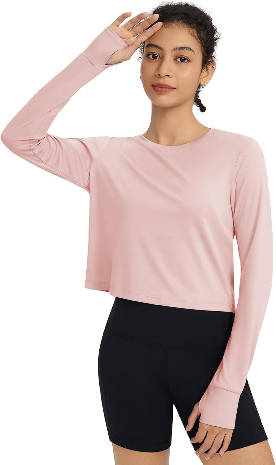 Women's Crop Long Sleeve Workout Tops Quick Dry Breathable Shirts
