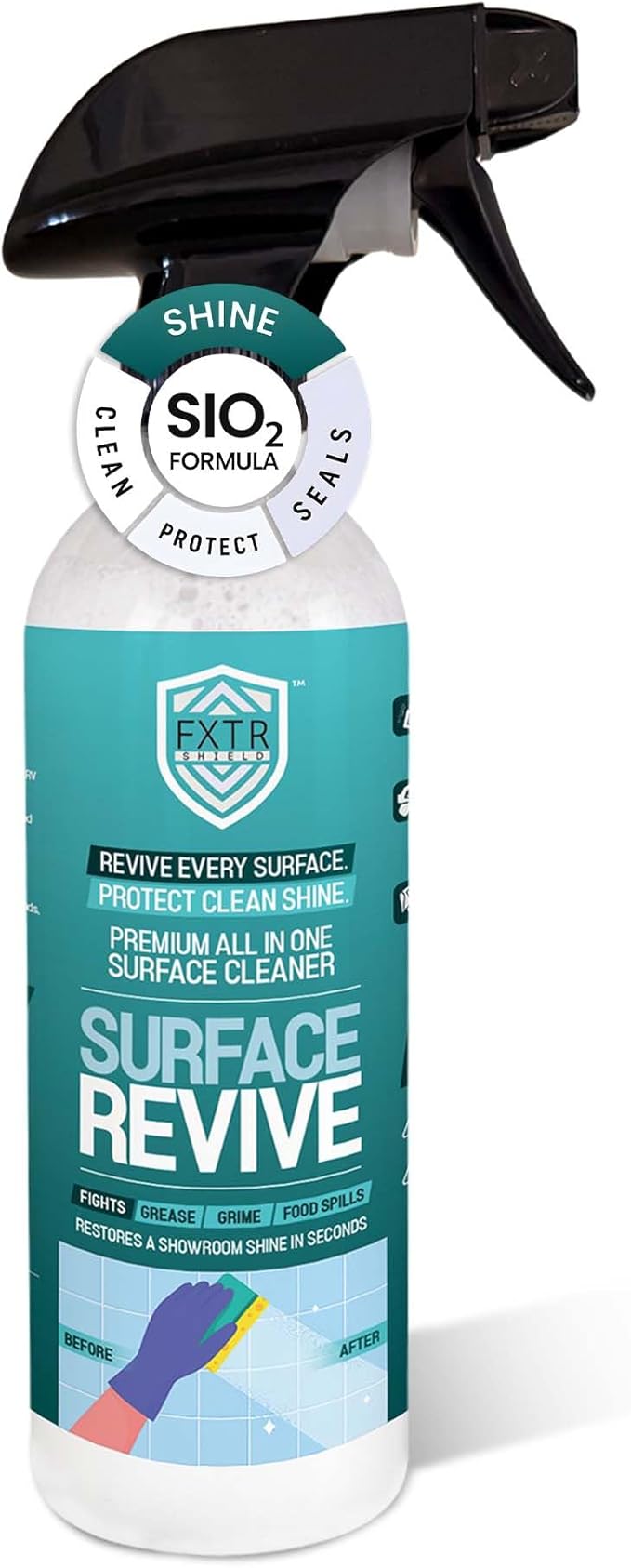 Fixture Shield Revive Kitchen and Bathroom Cleaner with SiO₂ Multi‑Surface Cleaner Spray for Home Cleaning – Streak‑Free Stainless Steel, Glass, Tile & Countertop Shine and Protectant