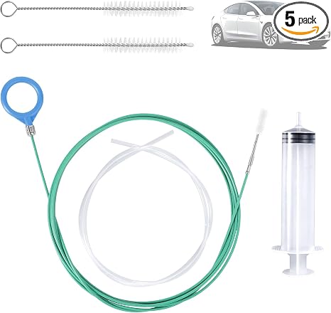 BOXOB 5pcs Updated Sunroof Drain Cleaning Tool Kit, 78in Flexible Long Pipe Cleaner with Brush Syringe Hose Syringe Tubi