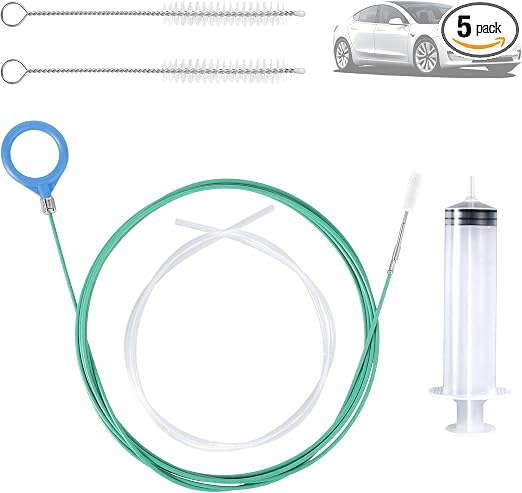 BOXOB 5pcs Updated Sunroof Drain Cleaning Tool Kit, 78in Flexible Long Pipe Cleaner with Brush Syringe Hose Syringe Tubi