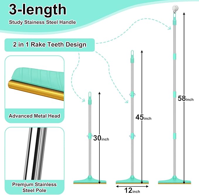 58" Adjustable Long Handle Carpet Rake - Carpet Rake for Pet Hair Removal,Reusable Pet Hair Removal Tool, Cat Dog Hairs Carpet Broom Rakes