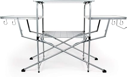 Camco Olympian Deluxe Portable Grill Table - Provides Plenty of Room for Grilling Gear While Camping - Folding Grilling 