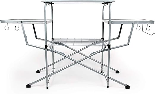 Camco Olympian Deluxe Portable Grill Table - Provides Plenty of Room for Grilling Gear While Camping - Folding Grilling 