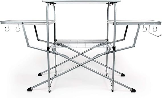 Camco Olympian Deluxe Portable Grill Table - Provides Plenty of Room for Grilling Gear While Camping - Folding Grilling 