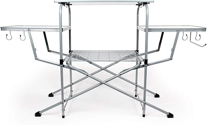 Camco Olympian Deluxe Portable Grill Table - Provides Plenty of Room for Grilling Gear While Camping - Folding Grilling 