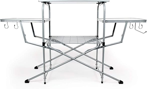 Camco Olympian Deluxe Portable Grill Table - Provides Plenty of Room for Grilling Gear While Camping - Folding Grilling 
