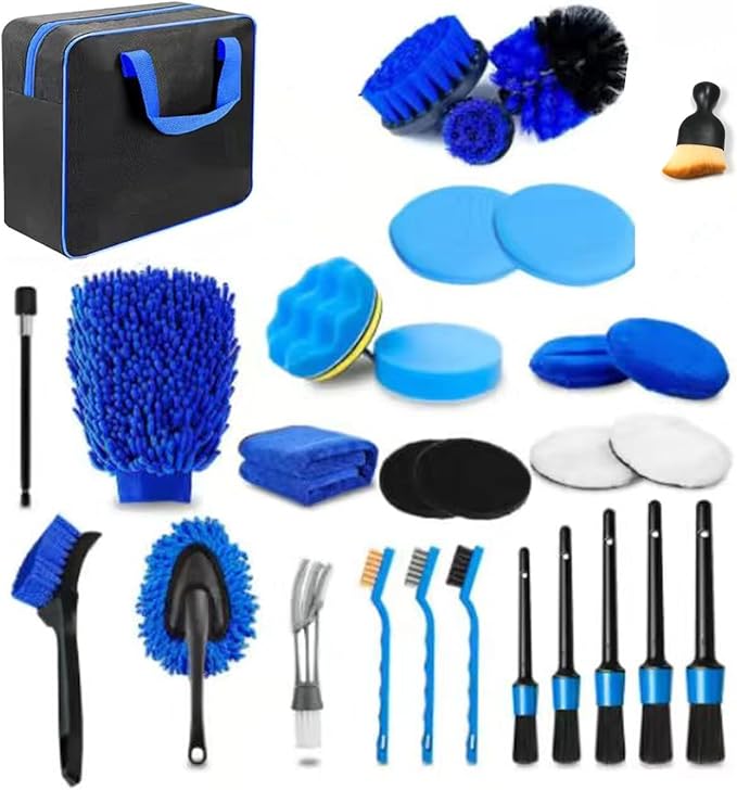 30Pcs Car Detailing Brush Set, Car Detailing Kit, Car Cleaning Kit, Car Windshield Cleaning Tool, Professional Car Care kit - Car Wash Brush kit for Interior Exterior Wheels(Blue)